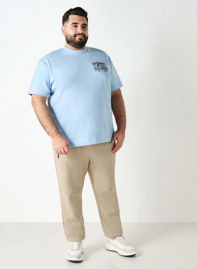 Splash FAV Plus Size Typographic Print Crew Neck T-shirt with Short Sleeves