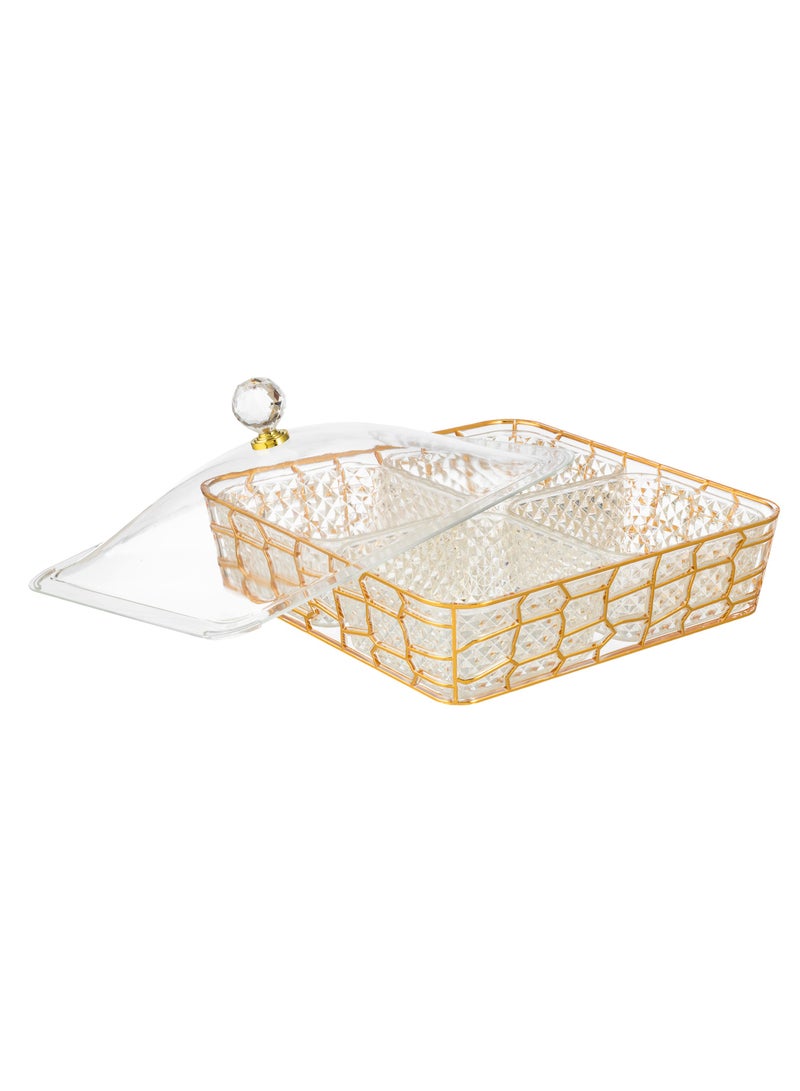 Bin Shihon Gold acrylic nut dish with lid, 4 compartments - Image 2