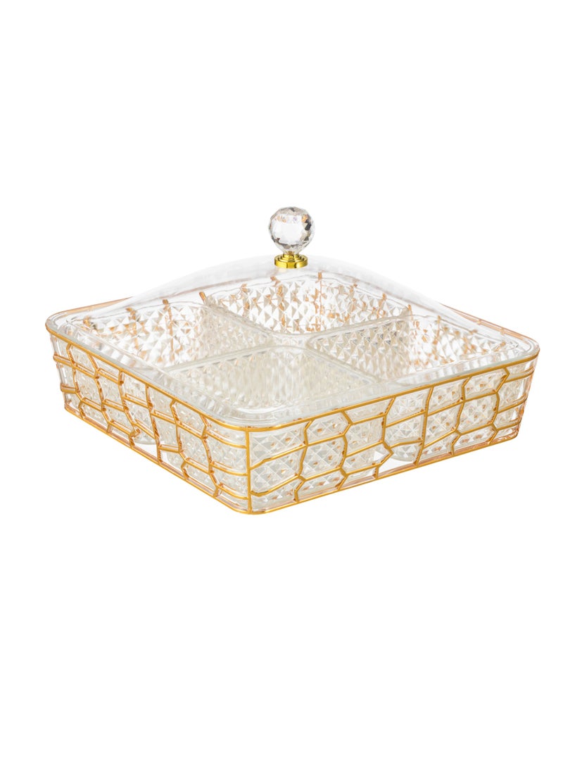 Bin Shihon Gold acrylic nut dish with lid, 4 compartments - Image 3