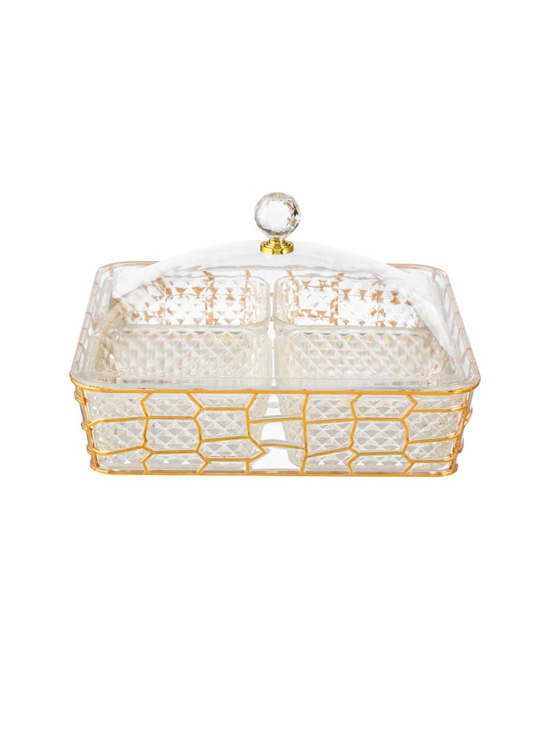 Bin Shihon Gold acrylic nut dish with lid, 4 compartments - Image 1