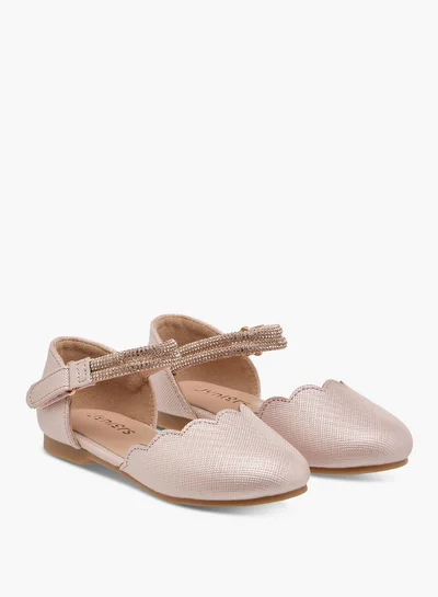 JUNIORS Scallop Detail Ballerina Shoes with Hook and Loop Closure