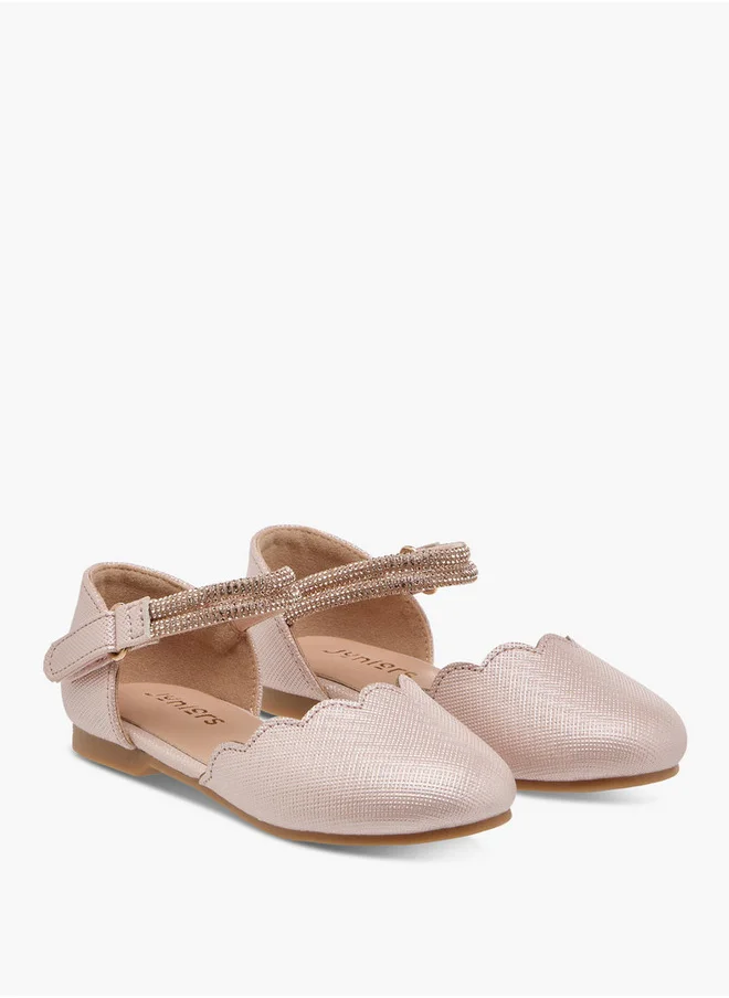 JUNIORS Scallop Detail Ballerina Shoes with Hook and Loop Closure
