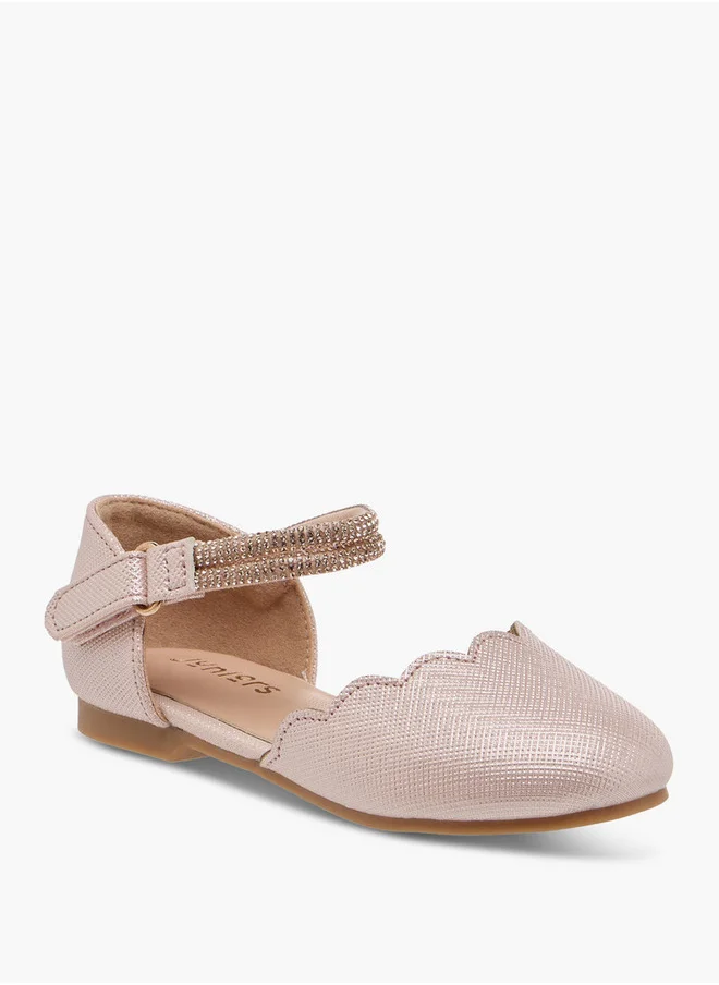 JUNIORS Scallop Detail Ballerina Shoes with Hook and Loop Closure