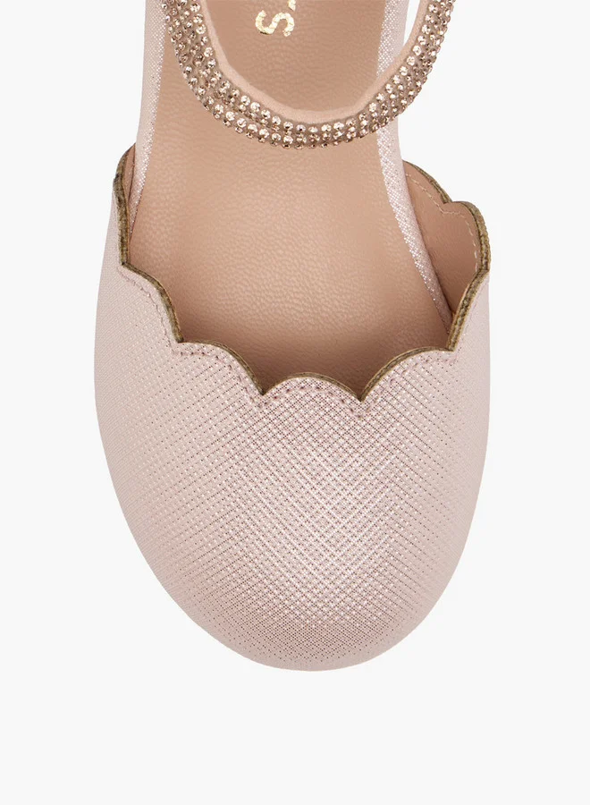 JUNIORS Scallop Detail Ballerina Shoes with Hook and Loop Closure