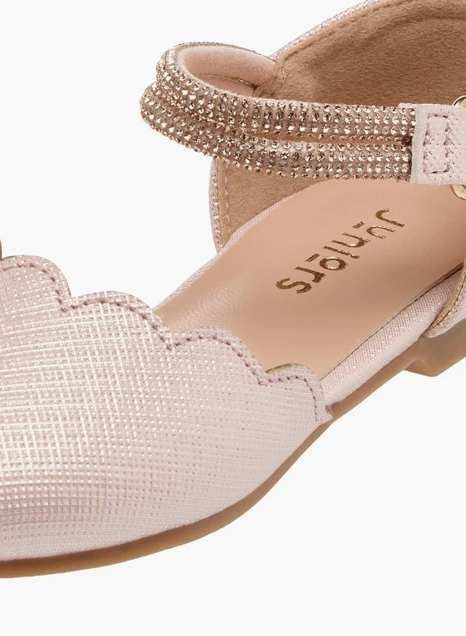 JUNIORS Scallop Detail Ballerina Shoes with Hook and Loop Closure