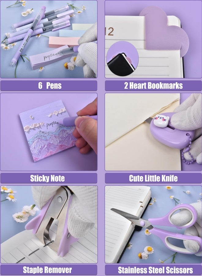 LXEVIHK Purple Desk Accessories, 26Pcs Office Supplies and Desk Organizers, with Tape Dispenser, Stapler, Staple Remover Ect, Gift Box Packaging - Image 5