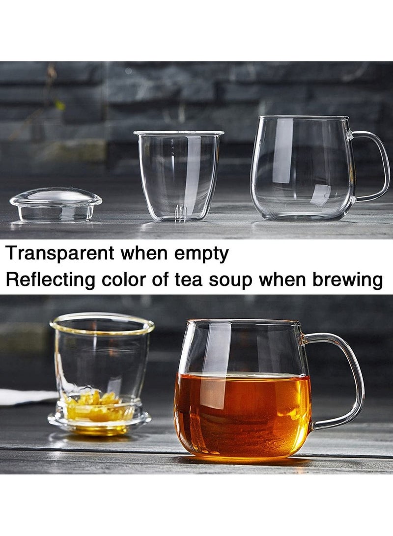 SYOSI كوب شاي زجاجي مع مصفاة وغطاء، 17.6 أونصة أكواب شاي زجاجية مع مصفاة، كوب شاي أوراقLoose Leaf لشخص واحد، أكواب شاي زجاجية بنسبة خالية من الرصاص، كوب شاي شفاف لأوراق الشاي Loose Leaf - Image 5