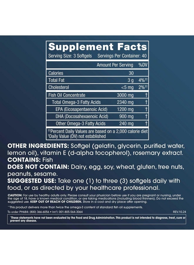 ProHealth Omega-3 Fish Oil Supplements for Women & Men, 120 Softgels, 1200 mg EPA, 900mg DHA & Other Fatty Acids, Extra Strength Fish Oil Nutritional Supplement - Image 2