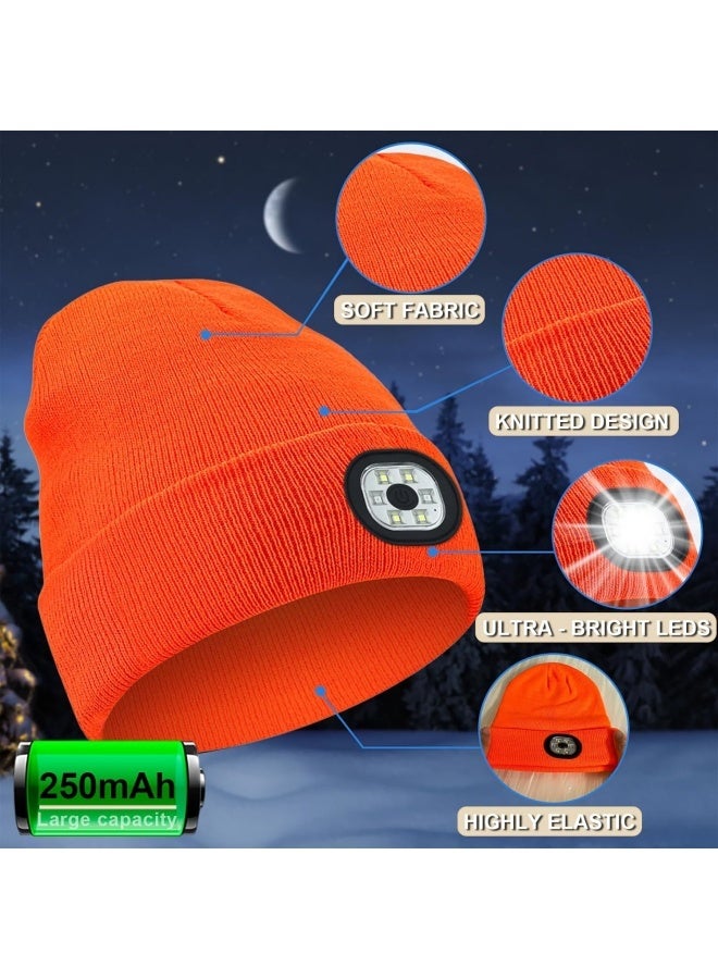 Beanie with Light, Unisex Hat with Light, 3 Modes Rechargeable Headlamp Beanie, Removable LED Flashlight Hat for Running, Camping, Hunting, Cycling, Night Activities, Gifts for Men & Women (Orange) - Image 4