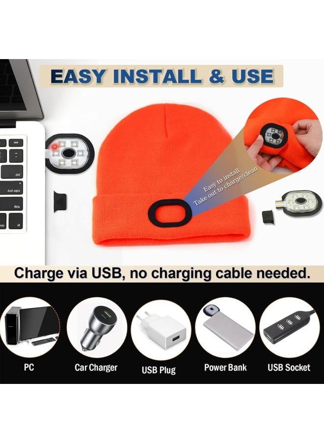 Beanie with Light, Unisex Hat with Light, 3 Modes Rechargeable Headlamp Beanie, Removable LED Flashlight Hat for Running, Camping, Hunting, Cycling, Night Activities, Gifts for Men & Women (Orange) - Image 3
