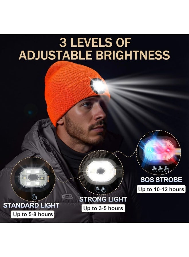 Beanie with Light, Unisex Hat with Light, 3 Modes Rechargeable Headlamp Beanie, Removable LED Flashlight Hat for Running, Camping, Hunting, Cycling, Night Activities, Gifts for Men & Women (Orange) - Image 2