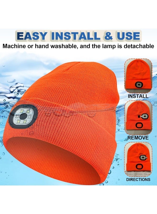 Beanie with Light, Unisex Hat with Light, 3 Modes Rechargeable Headlamp Beanie, Removable LED Flashlight Hat for Running, Camping, Hunting, Cycling, Night Activities, Gifts for Men & Women (Orange) - Image 5