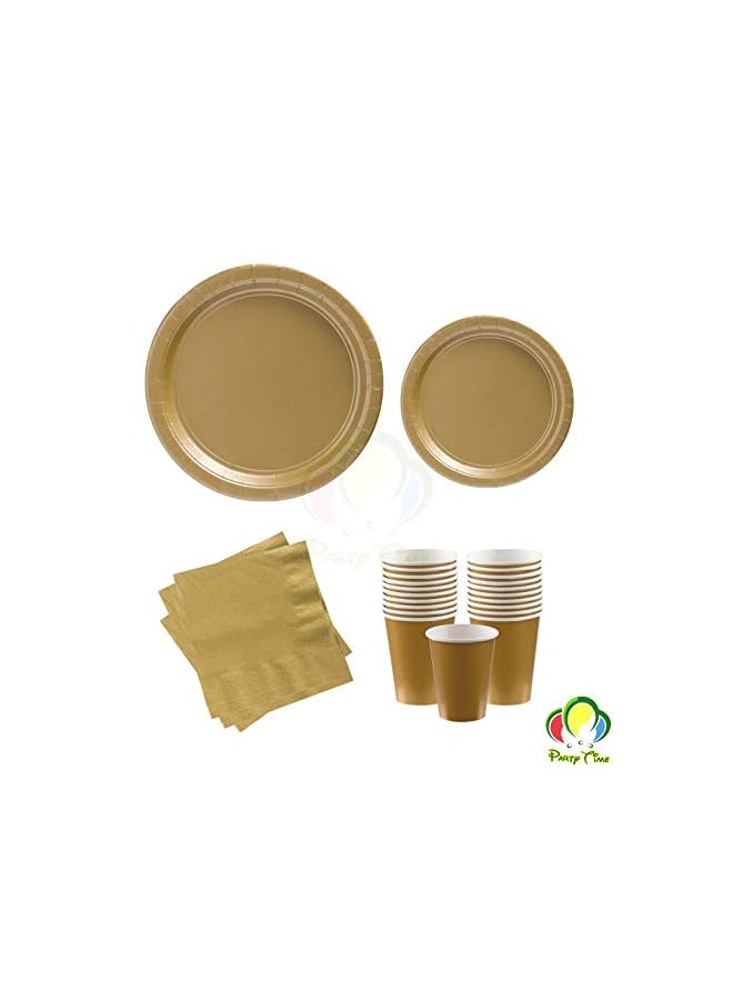Party Time TIME - Gold Set of 48 Pieces Party Tableware Baby Shower Disposable Dinnerware Plates Napkins Cups Party and Different Events Birthday Supplies - Image 4