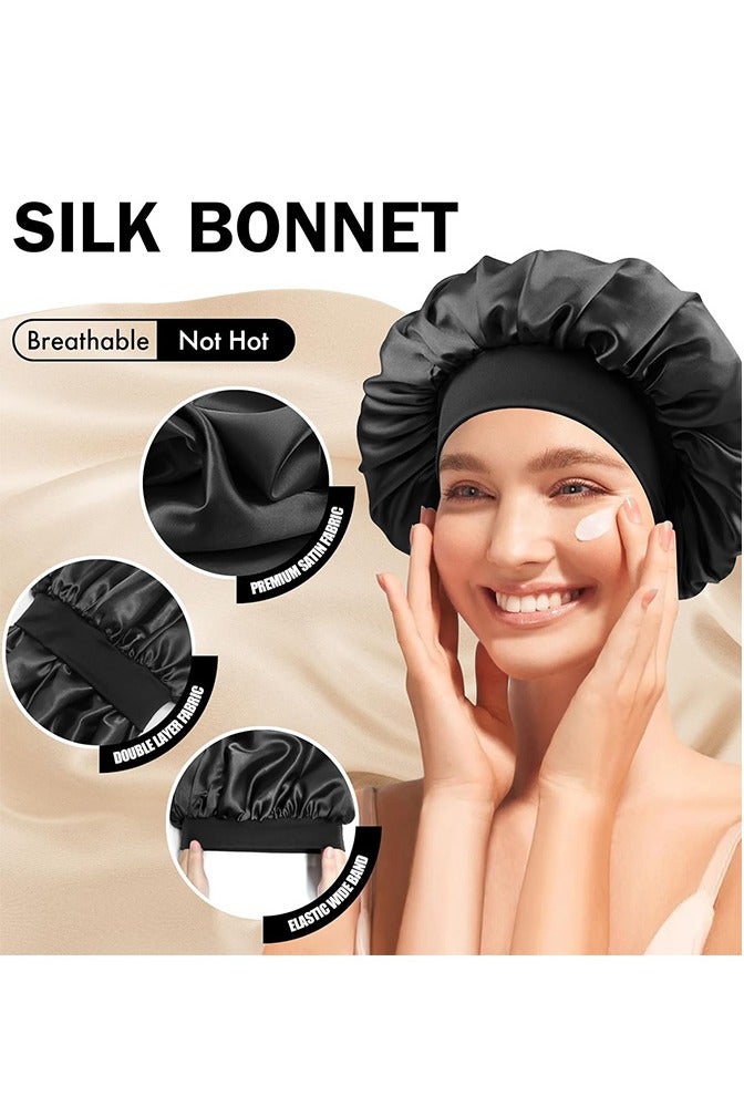 Satin Bonnet Silk Bonnet for Sleeping, Bonnets for Women Bonnet for Sleeping Large Sleep Cap, Wide Soft Band Bonnet for Curly Hair - Image 1