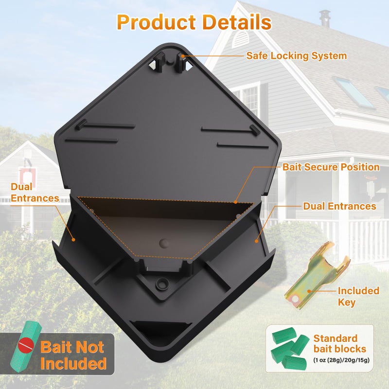 Anblak Mouse Station with Keys Black 12 Pack, Key Required Mouse Stations, Mice Stations, Keeps Children and Pets Safe Indoor & Outdoor - Image 5