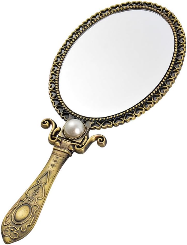 Retro Double-Sided Folding Pocket Makeup Mirror Metal Travel Handheld Cosmetic Mirror with Creative Pattern for Women - Image 1
