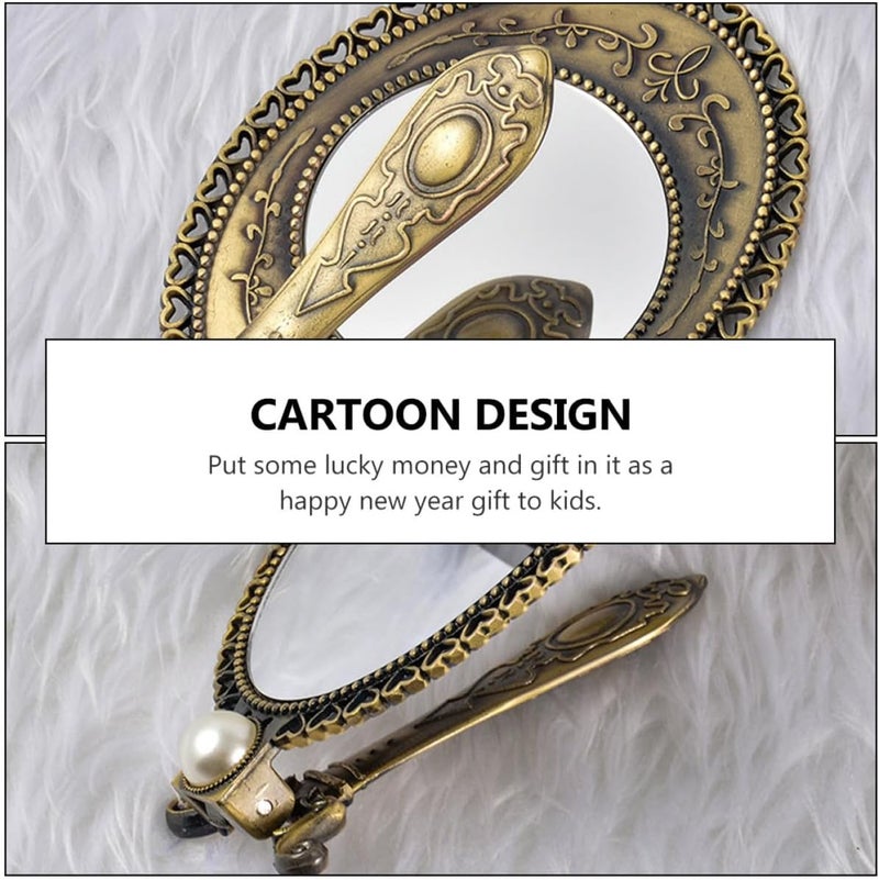 Retro Double-Sided Folding Pocket Makeup Mirror Metal Travel Handheld Cosmetic Mirror with Creative Pattern for Women - Image 4
