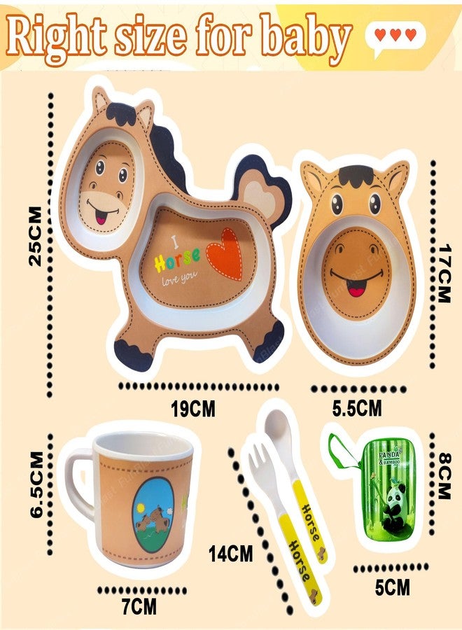 FunBlast 5 Pcs Cartoon Theme Bamboo Fiber Baby Feeding Set - Tableware/Crockery Dining for New Born and Toddlers - Image 2