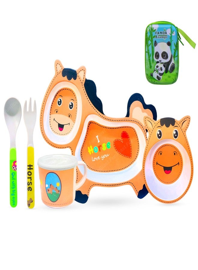 FunBlast 5 Pcs Cartoon Theme Bamboo Fiber Baby Feeding Set - Tableware/Crockery Dining for New Born and Toddlers - Image 1