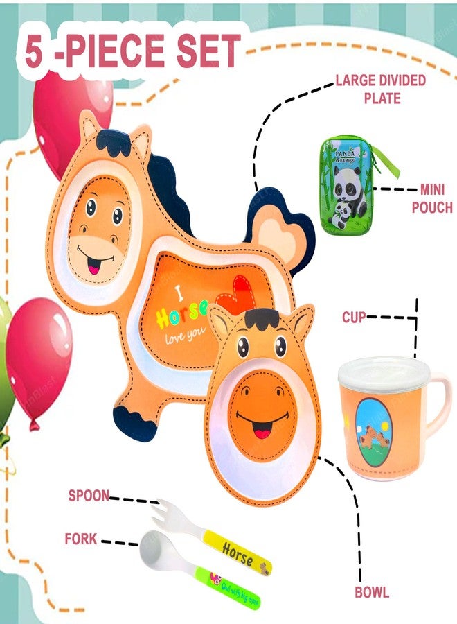 FunBlast 5 Pcs Cartoon Theme Bamboo Fiber Baby Feeding Set - Tableware/Crockery Dining for New Born and Toddlers - Image 4