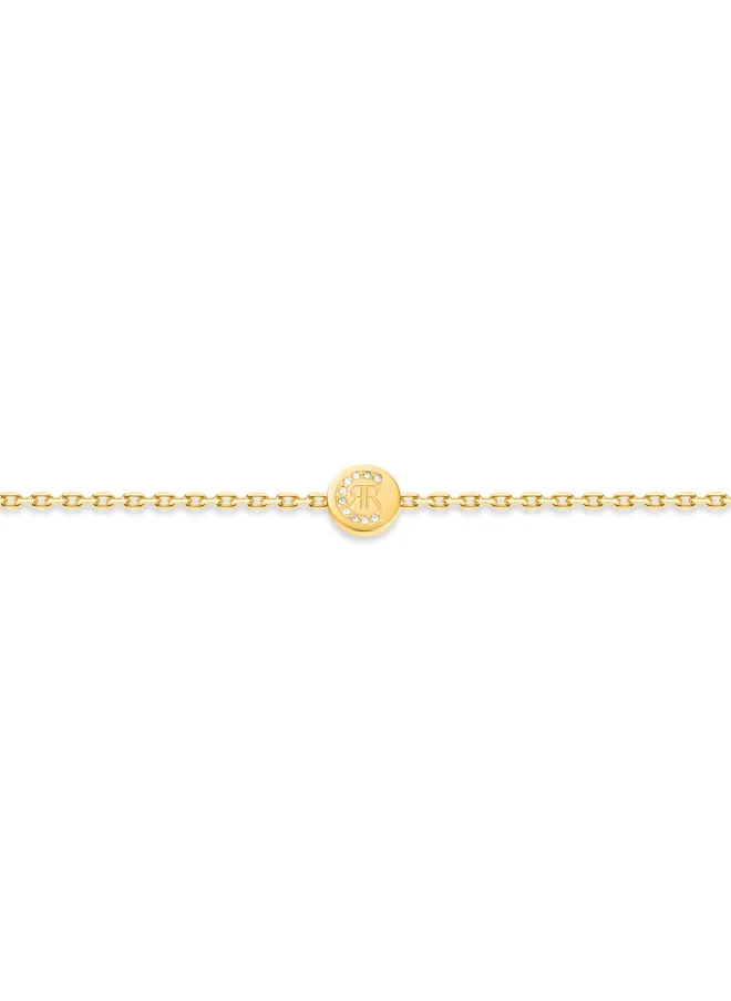 CERRUTI 1881 Eletra Gold-Plated Bracelet,Adjustable Chain with Crystal-Embedded Charm and Iconic CRR Logo, Elegant and Refined Jewelry