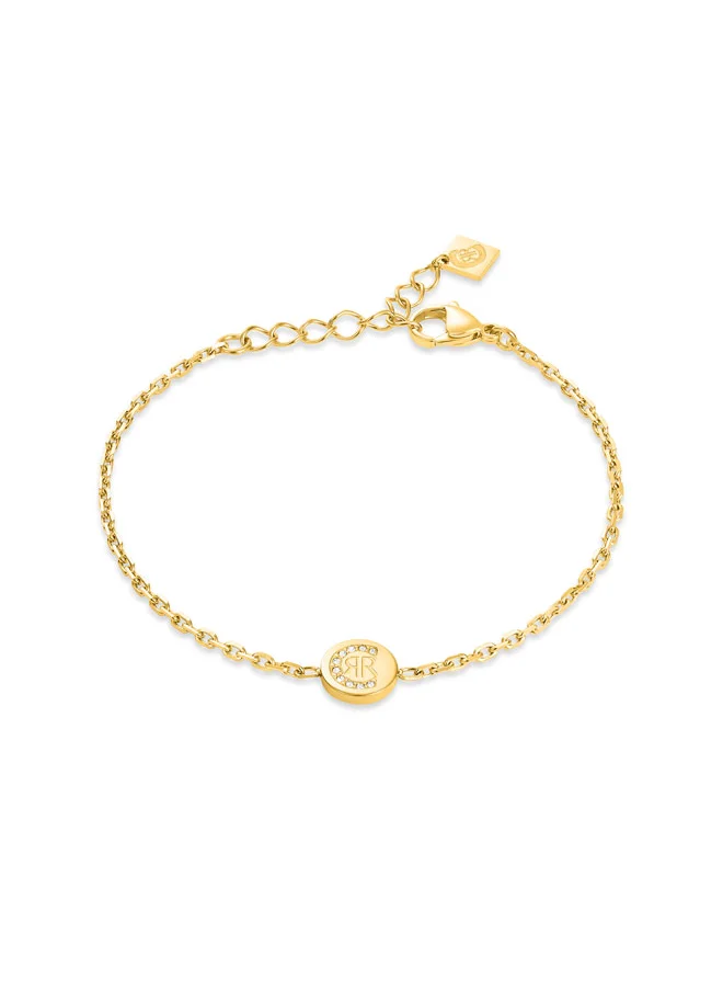 CERRUTI 1881 Eletra Gold-Plated Bracelet,Adjustable Chain with Crystal-Embedded Charm and Iconic CRR Logo, Elegant and Refined Jewelry