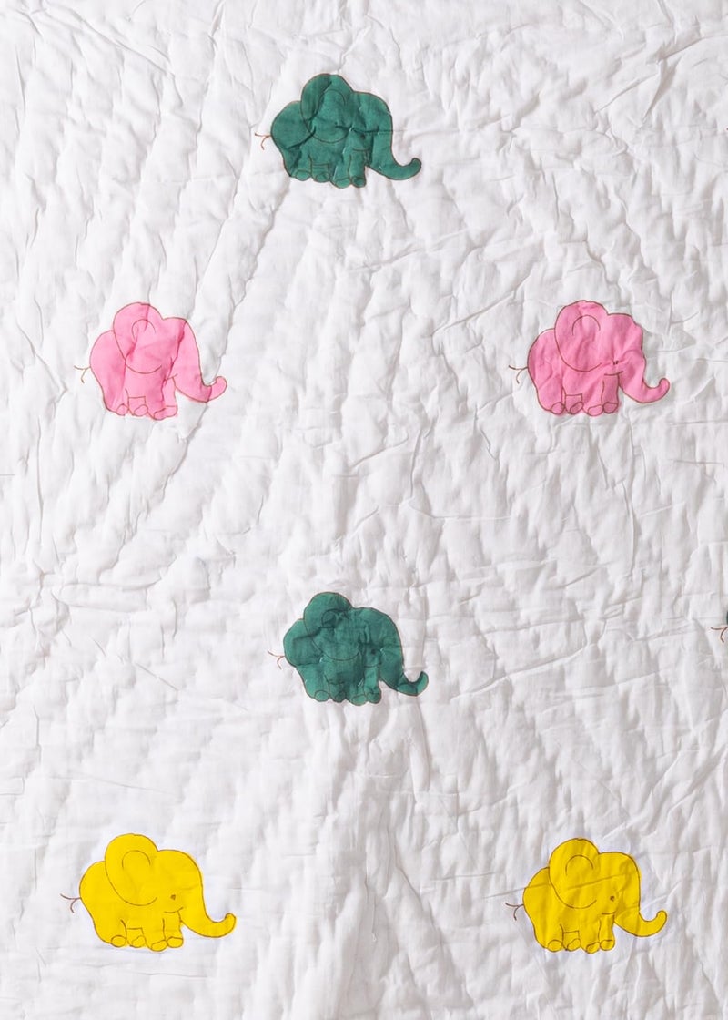Feels Like Home Handcrafted Home Linen Feels Like Home Baby Quilt - Baby Elephant Cotton Baby Super Soft Lightweight Reversible All Season Use Comforter AC Blanket Baby Wrap for Kids, 60 x 90 Inch (0-5 Years) - Image 2