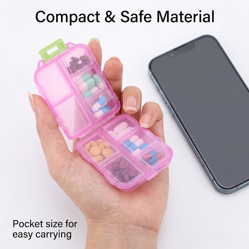 Green 10 Compartment Travel Pill Organizer Compact Portable Pill Case For On The Go Storage - Image 3