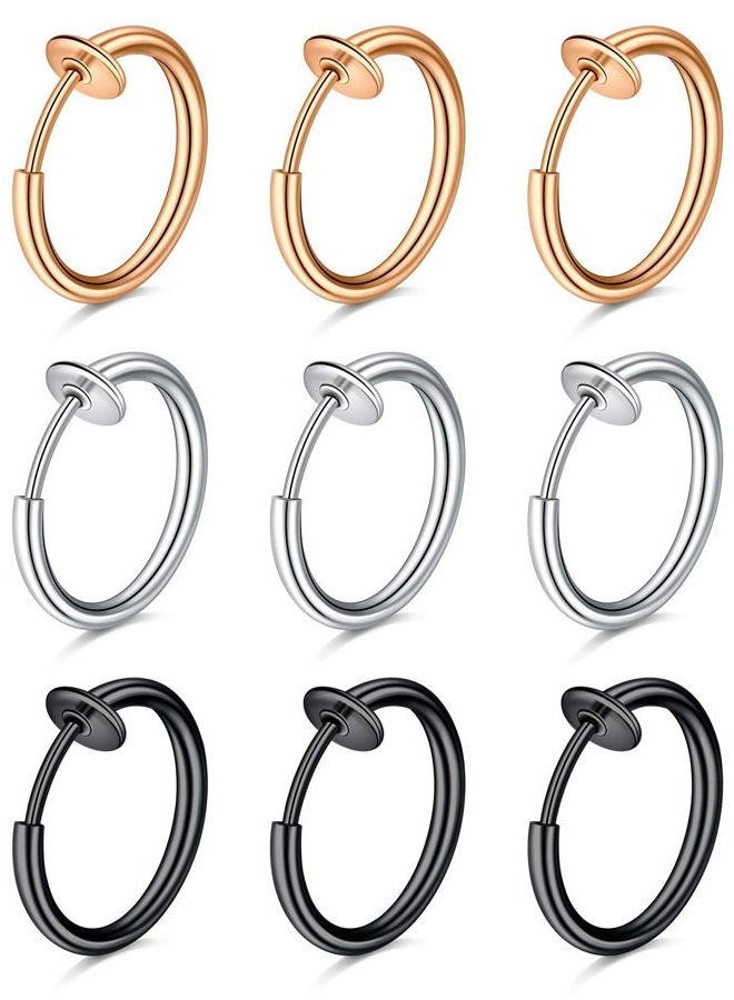 D.Bella Fake Septum Piercing Faux Nose Rings Hoop Stainless Steel Faux Lip Ear Nose Septum Ring Non Piercing Clip On Nose Hoop Rings Body Piercing Jewelry, Metal, stainless steel - Image 1