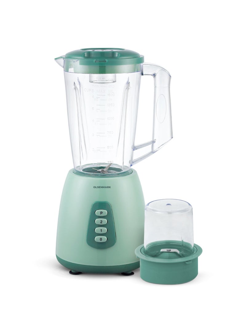 Olsenmark 2-in-1 Blender with Grinder | 700W Powerful Motor, 2 Speed Settings + Pulse | 1.75L Unbreakable Jar | Stainless Steel Blades | Smoothies, Milkshakes, Spices & Nut Grinding 1.75 L 700 W OMSB2055Y green - Image 2