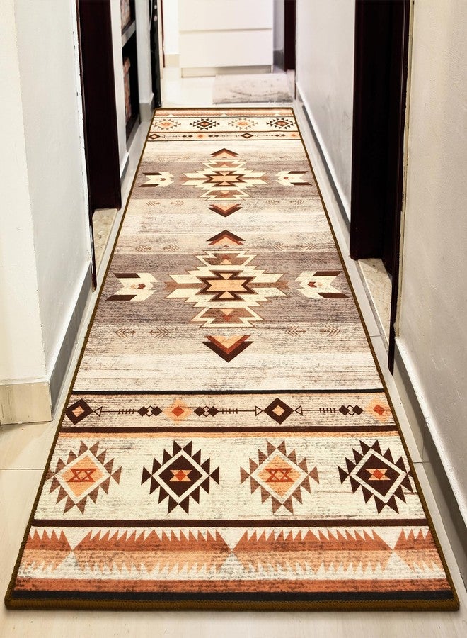 B BENRON Western Hallway Runner Rug 2 x 6, Non-Slip Long Runners for Bedroom Kitchen Hall Laundry, Accent and Tribal Throw Rugs Washable, Warm Beige - Image 1