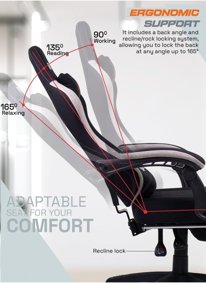DROGO Throne Ergonomic Gaming Chair, Video Game Chair with Linkage Armrest, Footrest & Adjustable Seat Computer Chair with Fabric, Head & Massager Lumbar Pillow Home & Office Chair with Recline Black  - Image 3
