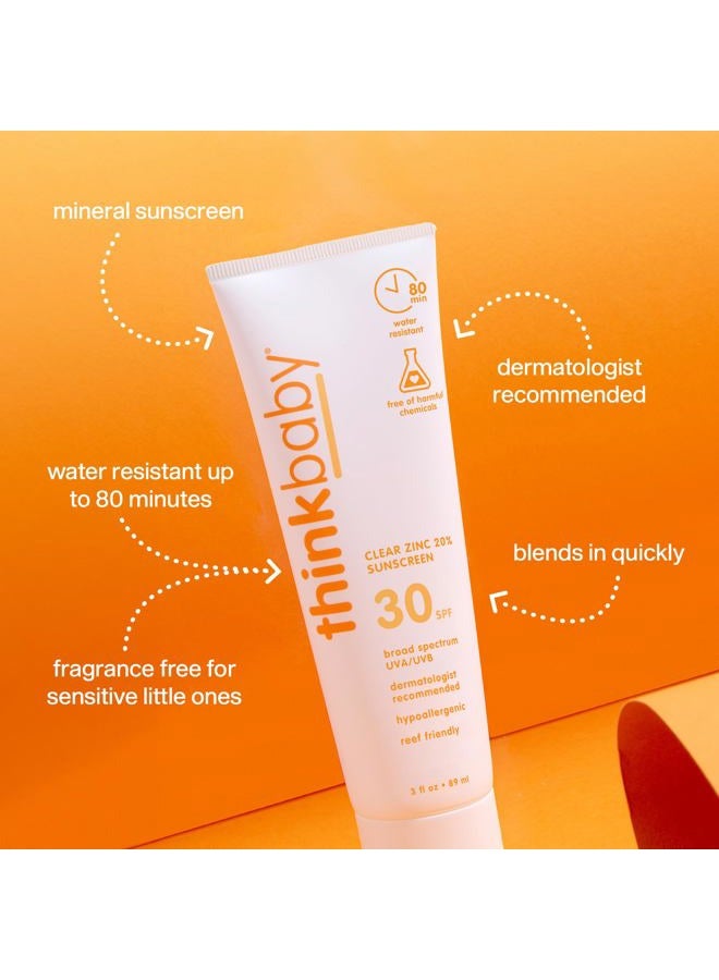 Thinkbaby Mineral Sunscreen, SPF 30 Clear Zinc Oxide Baby Sunscreen, 3 Fl Oz, Natural, Water Resistant, Reef Safe, Broad Spectrum UVA/UVB Sun Screen for Sun Protection, Travel Size - Image 2