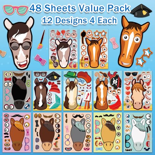 Aowplc 48 Pcs Make A Horse Sticker Sheets Mix and Match for Kids Horse Party Favors Supplies Birthday Gifts Activity Crafts - Image 2
