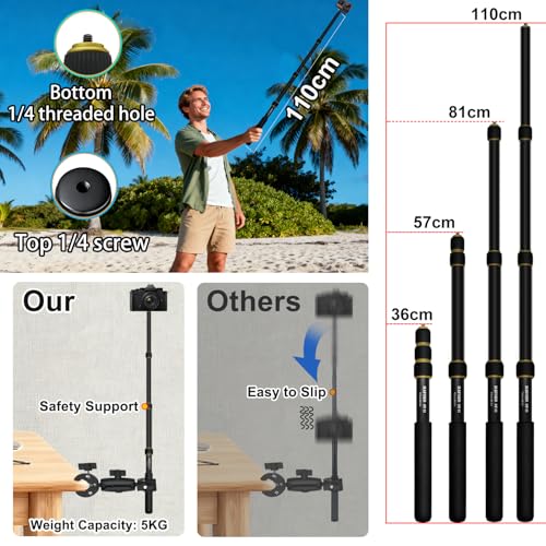 HAFOKO Motorcycle Camera Mount Kit compatible for DJI Osmo Nano 360, Bicycle Double Clamps Handlebar Holder with 43" Invisible Selfie Stick compatible for Insta360 X5-X for UTVs and Vlogging Riding Records - Image 2