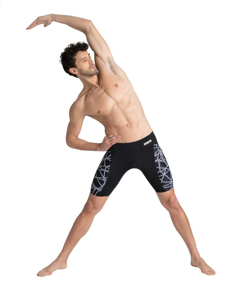 ARENA Men's Team Color Print Jammer Athletic Training Swimsuit Bathing Suit, MaxLife Chlorine Resistant Fabric, Carbonics Pro Black/Gray, 20 - Image 4