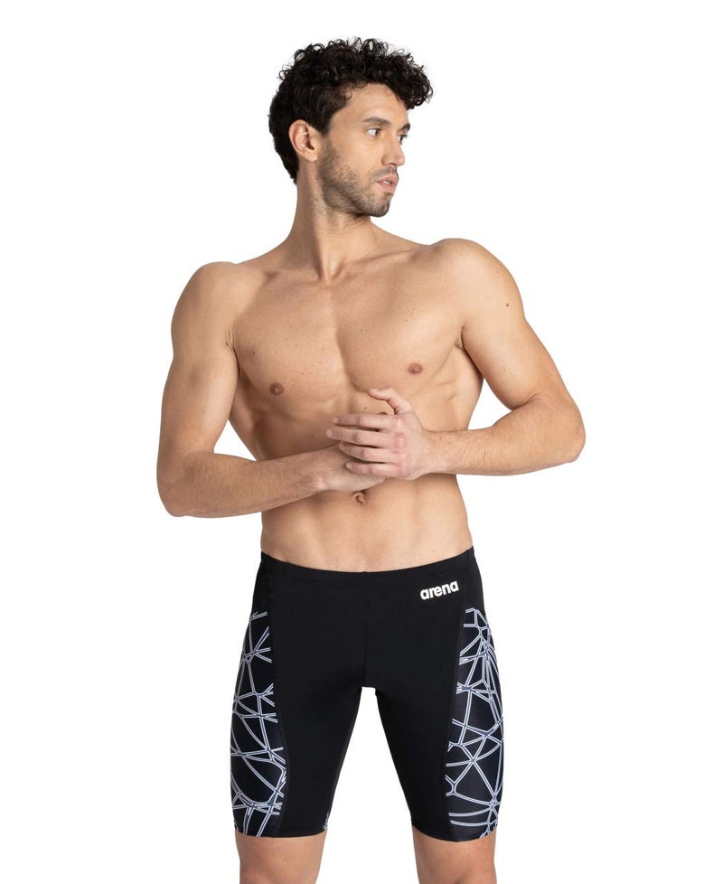 ARENA Men's Team Color Print Jammer Athletic Training Swimsuit Bathing Suit, MaxLife Chlorine Resistant Fabric, Carbonics Pro Black/Gray, 20 - Image 1