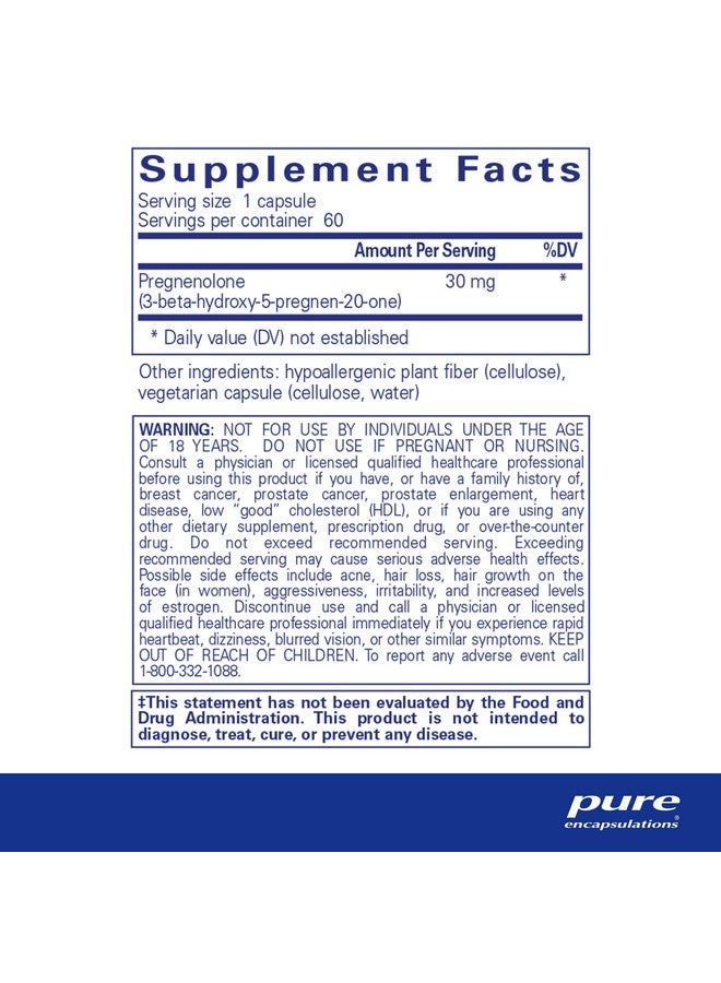Pure Encapsulations Pregnenolone - 30 mg - Hormone Support - Memory Support & Brain Supplement - Gluten Free & Vegan - 60 Capsules - Image 2