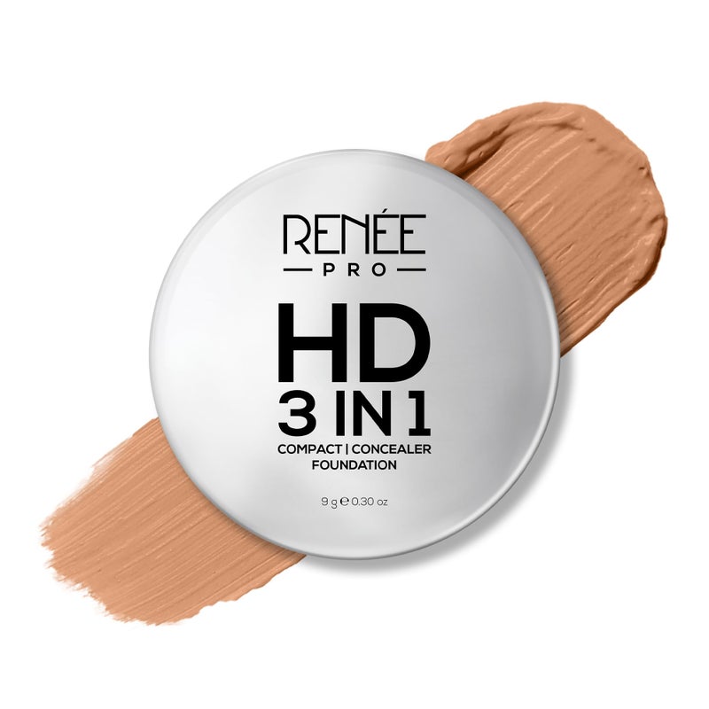 RENEE Pro Hd 3In1 CompactMielWorks As Compact PowderConcealerFoundation For All Skin TypesSpf 20Matte FinishHigh CoverageUltralightSilky Smooth Finish With Vitamin ECAloe Vera9 GmBeige - Image 2