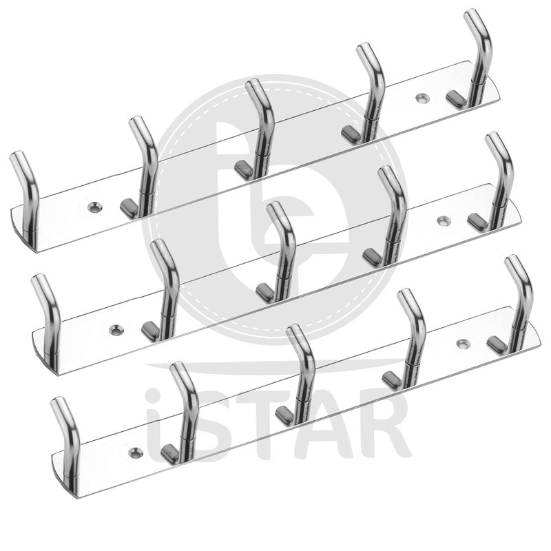 iSTAR Stainless Steel 5 Pin Bathroom Cloth Hooks Hanger Door Wall Bedroom Bathroom Robe Hooks Rail for Hanging Keys,Clothes,Towel (Silver,Pack of 3) - Image 2