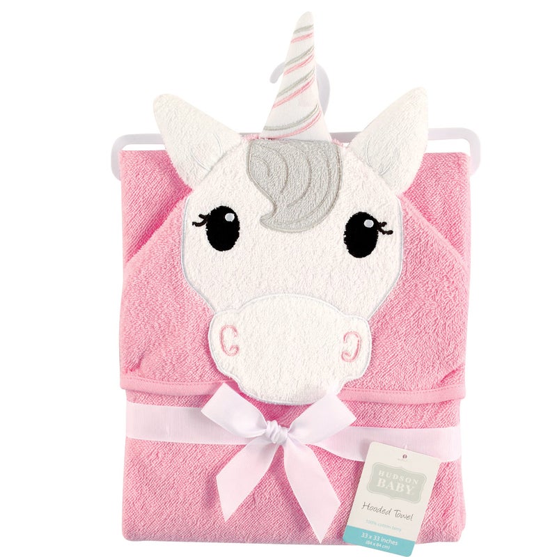 Hudson Baby Unisex Baby Cotton Animal Face Hooded Towel, Unicorn, One Size - Image 3