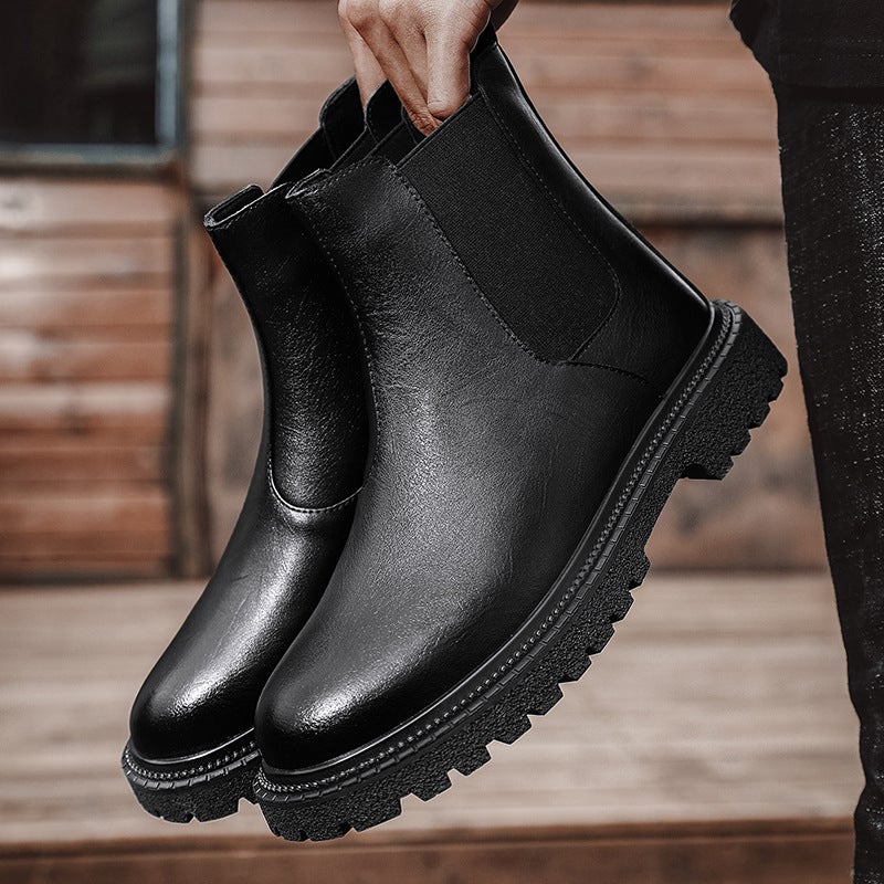Plus Size Martin Boots Chelsea Leather Boots Men'S Boots Leather Sleeve Short Boots Fleece-Lined Warm Shoes - Image 1