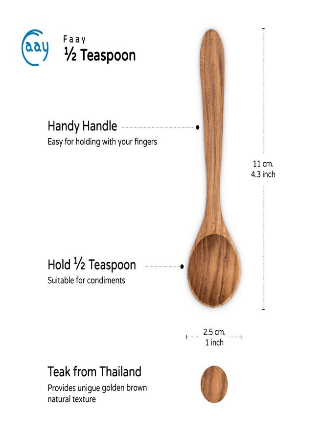 FAAY Mini Seasoning - Condiment Teak Spoons for Sugar Salt Tea Coffee Spices Honey Jam Mastard (1/2 Tea - Spoon x 3) - Image 2