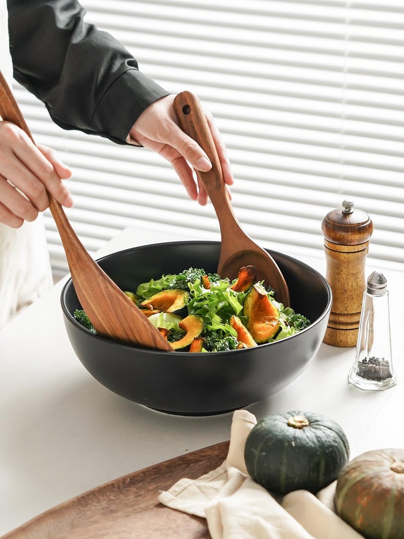 Kanwone Large Serving Bowls - 9.5 inch, 90oz Ceramic Salad Bowls, Fruit Bowls, Pasta, Soup Bowls, Set of 2, Serving Bowls for Entertaining, Microwave and Dishwasher Safe, Matte Black - Image 4