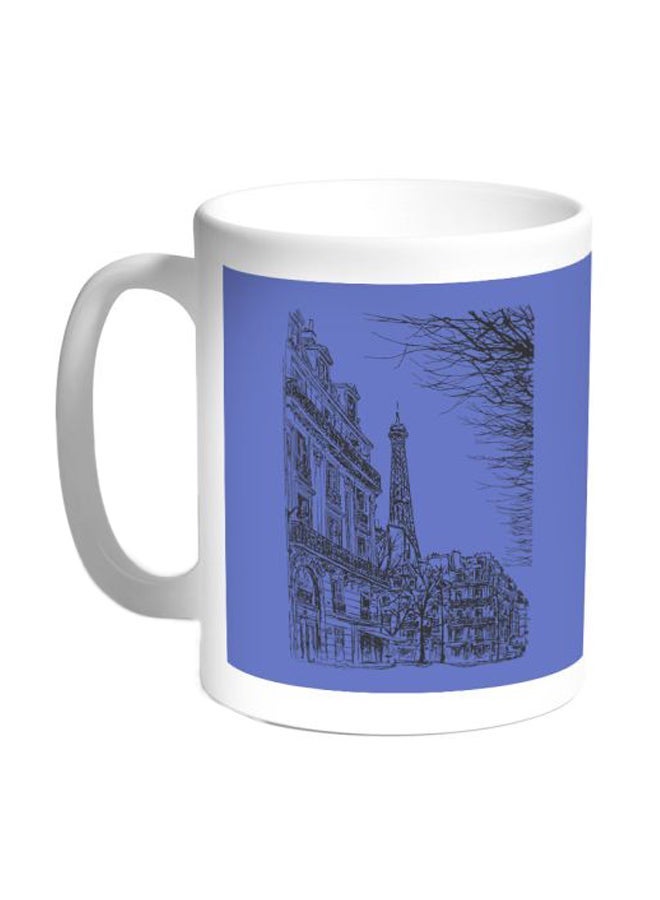 RYN Drawing Of Paris Printed Coffee Mug Blue/White/Black 11ounce