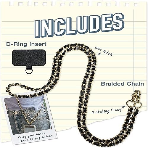 WISKA Cell Phone Lanyard Crossbody Hanging Chain Mobile Holder Sling Around Neck to Carry iPhone & Smartphone with Detachable Crossbody Shoulder Neck Strap for Girls Braided Gold Chain (Black) - Image 4