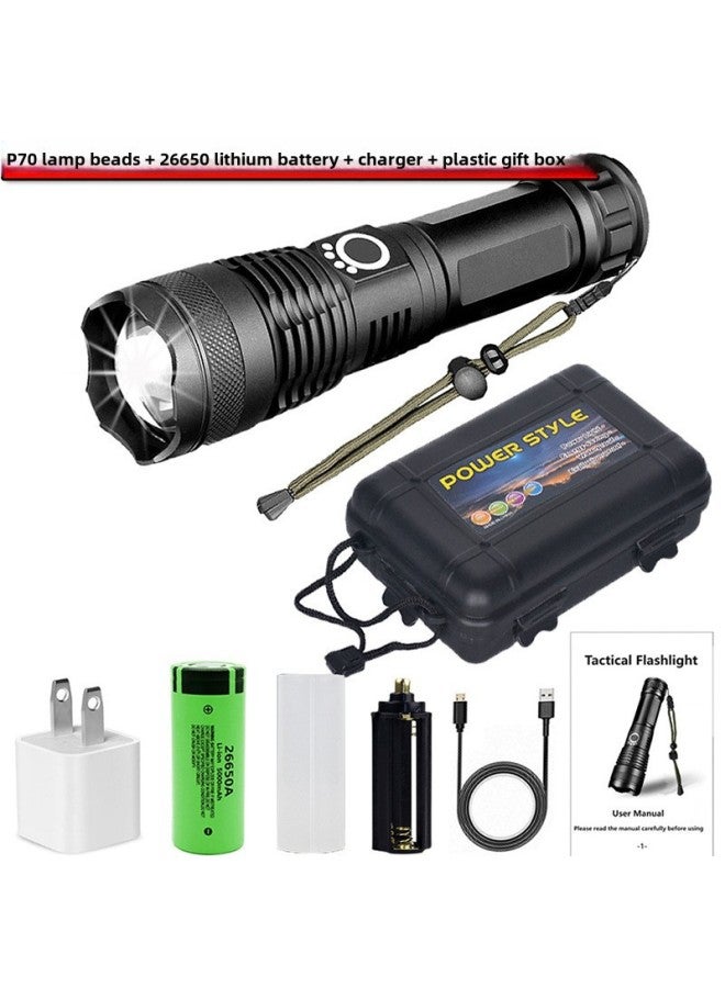 Cross-Border Bestseller XHP70 Zoom Handheld Flashlight P50 Powerful White Laser Aluminum Alloy Long-Range Shooting Flashlight 