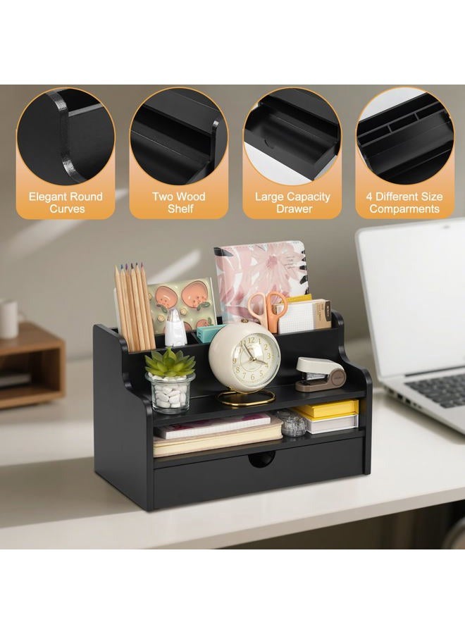Dhmkfly Mail Organizer Countertop, 4 Slots Desk Organizer with Drawer and Shelf, Wooden Mail Sorter for Desk, Desktop File Holders for Storage Pens, Envelopes and Bills - Image 4