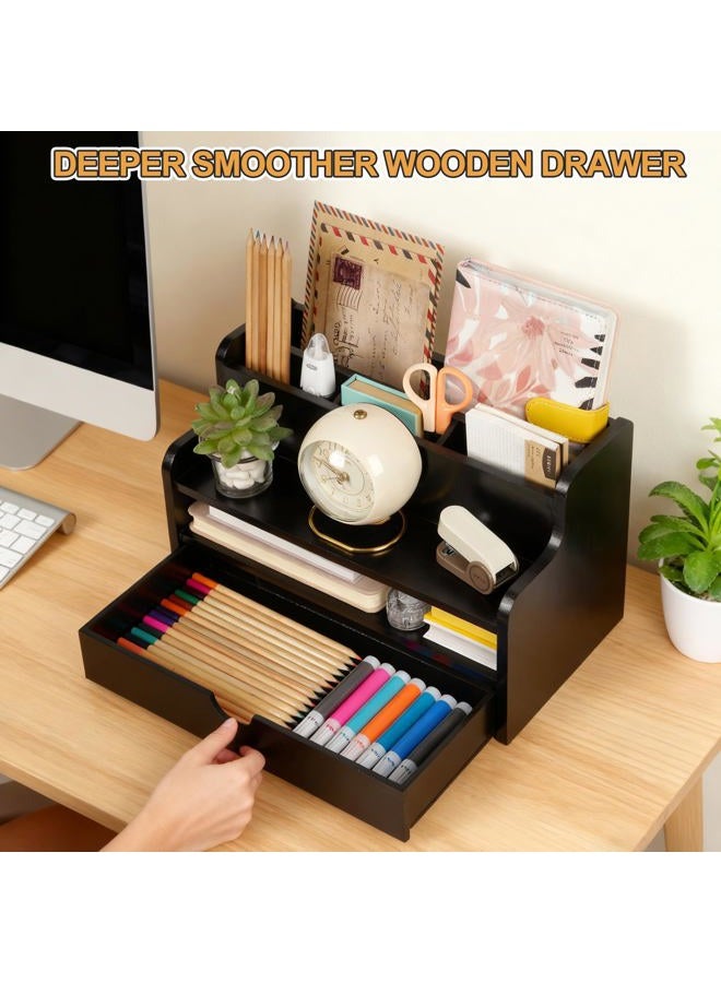 Dhmkfly Mail Organizer Countertop, 4 Slots Desk Organizer with Drawer and Shelf, Wooden Mail Sorter for Desk, Desktop File Holders for Storage Pens, Envelopes and Bills - Image 3