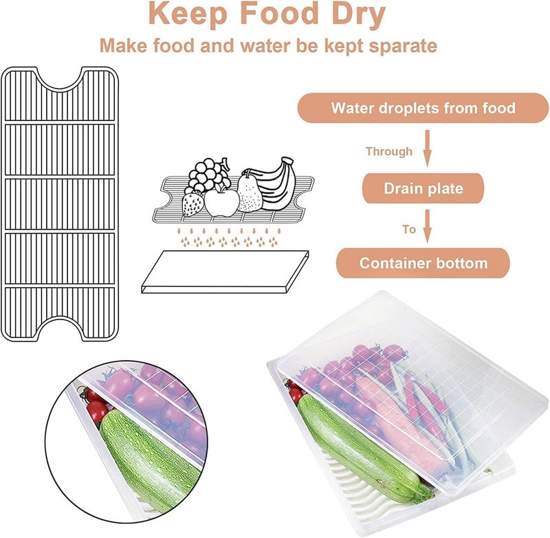 BUNVOX™ Square Fridge Storage Boxes, Fridge Organizer with Removable Drain Plate & Lid, Stackable Portable Freezer Storage Containers Tray To Keep Fresh for Fish, Meat, Vegetables, Fruit, 2500ml (3) - Image 2